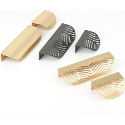 Leaf shaped Handle Gold Brushed Hollow Pulls Furniture Cabinet Leaves Knob Zinc Alloy 40mm/96mm golden Cupboard drawer w/screws