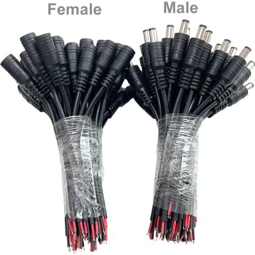 50pcs Outer diameter 5.5mm inside diameter 2.1mm Plug DC 12V Male or Female Cable Wire Connector For 3528 5050 LED Strip Light