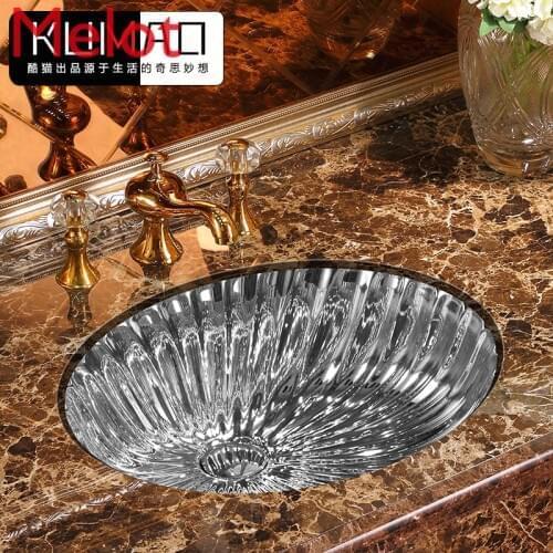 Nordic Industrial downpan ceramic silver wash basin embedded sink under counter basin