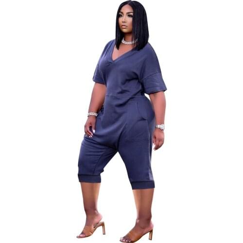 Loose Solid Color V-neck Zipper Casual Capris Womens Capris Street Clothing Leisure Sports Large Comfortable Pajamas Capris