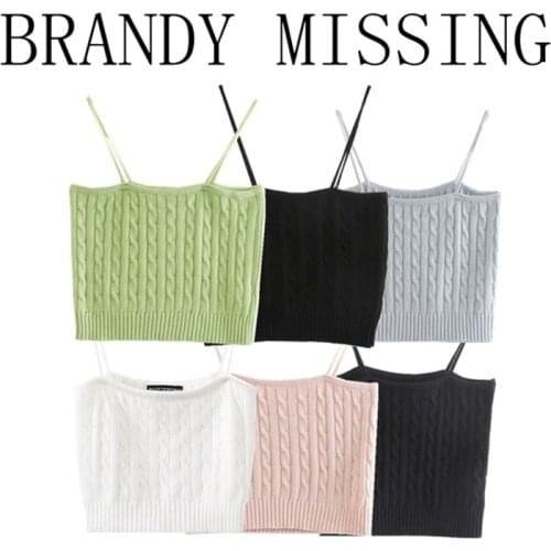 Slim Girls Soft Cotton Camis 2021 Spring-Summer Fashion Ladies Bomb Knitted Tops Vintage Women Chic Top Knitwear