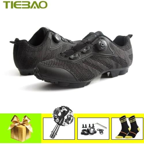TIEBAO Cycling Shoes Sapatilha Ciclismo Mtb SPD Pedals Canvas Upper Self-locking Breathable Mtb Outdoor Mountain Bike Sneakers