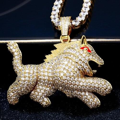 Yellow Copper Iced Out Bling Lion Animal Necklace Pendant Men Women Hip Hop Rock Jewelry CZ Cubic Zirconia Chains Gift