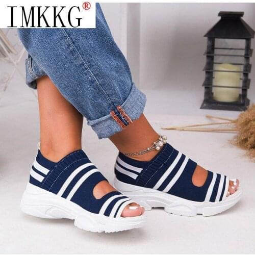 Womens Sandals Wedges Footwear Summer women comfy platform sandal Shoes Female Slip on Peep Toe Knitted Ladies Sneakers Casual