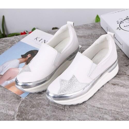 2020 Comfort Creepers Bling Loafers Silver Platform Shoes Woman Slip On Swing Women Flats Shoes Zapatos De Mujer