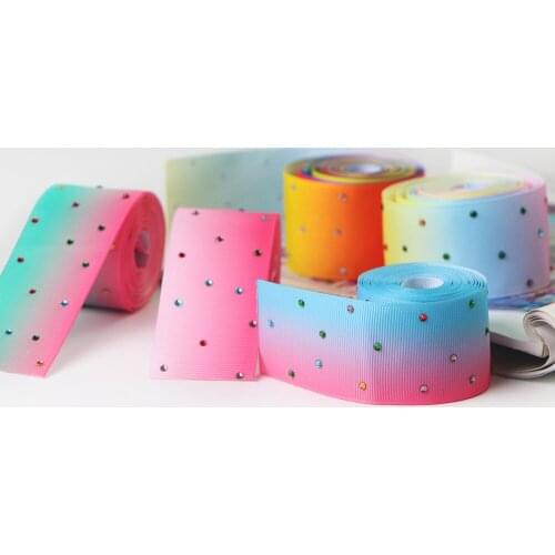 1-1/2" rainbow grosgrain colorful rhinestone ribbon 38mm 5 yards diy rhinestones Hair Bow materials Hair Accessories ribbons