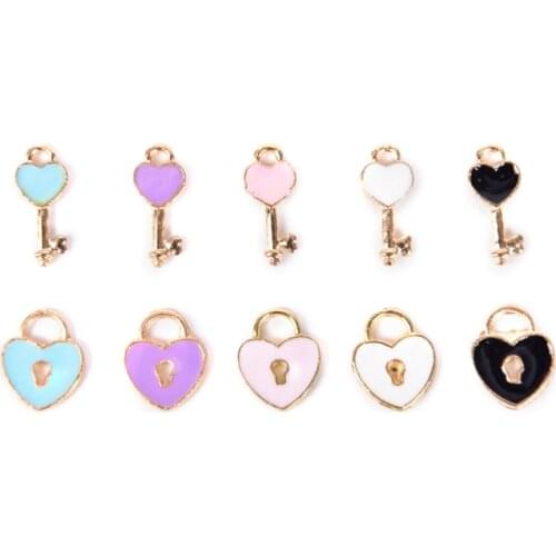 10Pcs/Set Enamel Alloy Love Lock Key Charms Pendant Jewelry DIY Making Craft Wholesale
