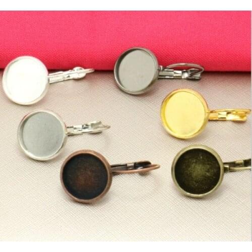 200pcs French hook earring with 14mm Cabochon Cameo Setting Blank base, Silver/Gold/Rhodium SilverAntique Copper/DIY findings