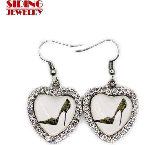 2018 New Arrival 5pair/lot High Heeled Shoes Style 14 Crystal Heart Earrings Charms Fashion Pendientes DIY Jewelry Charms