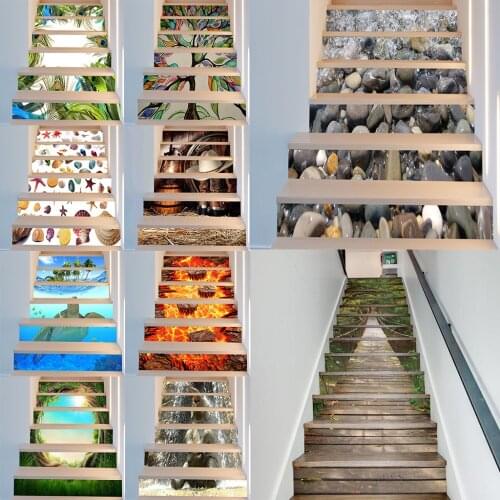 6Pcs 3D Stair Risers Decoration Photo Mural Vinyl Decal Staircase Sticker