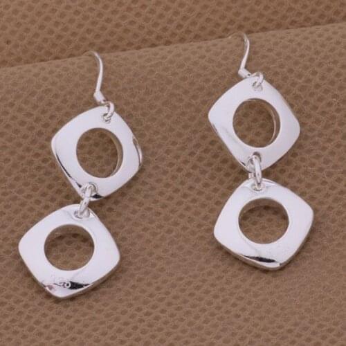 AE319 Hot sterling earrings , fashion jewelry , double Four squares /cgoakxva aqqajhxa silver color