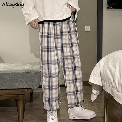 Pants Women Loose Summer Couple Plaid Harajuku Streetwear Leisure Unisex Full-length Fashion High Waist New Spring Autumn Retro