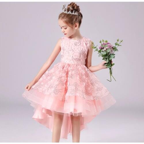 Kids Dress For Girls Costumes Wedding Birthday Party Tailing Evening Elegant Princess Mesh Sequined Sleeveless Children Dress