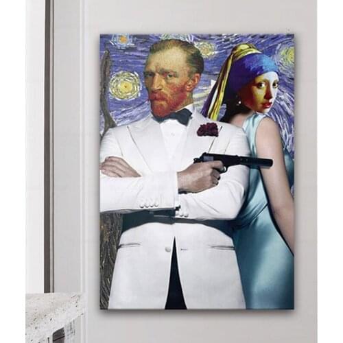 James Bond Funny Van Gogh Poster Canvas Painting Wall Art Decor Living Room Bedroom Study Home Decoration Prints