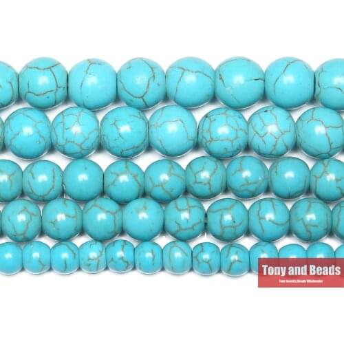 Smooth Natural Blue Turquoises Round Loose Beads 15" Strand 4 6 8 10 12 MM Pick Size For Jewelry Making