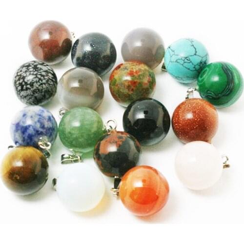 Hot sale 14mm Assorted Natural Stone Pendants Point Pendants Round Ball Charms pendants BTB703