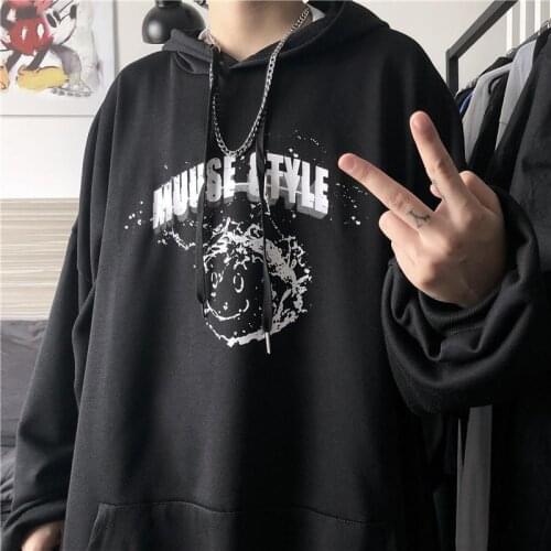 Korean retro Diablo splash ink phantom letter hooded for men and women