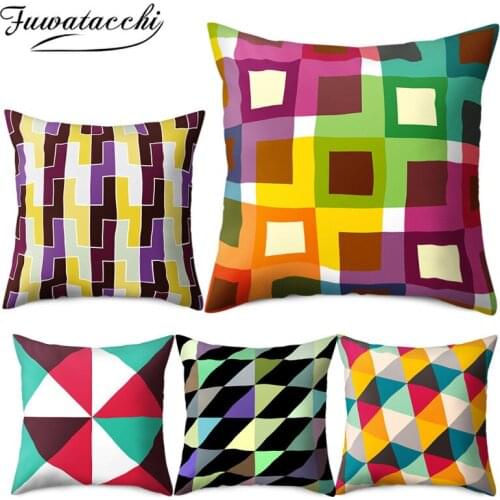 Fuwatacchi Creative Geometric Pattern Pillow Case Cube Stripes Printed Cushion Cover for Home Sofa Couch Decorative Pillowcases