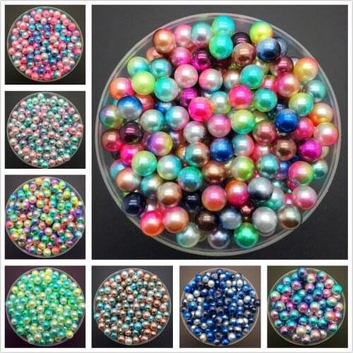3mm-6mm Mermaid No Hole Round Pearl Loose Beads Gradient Color Cabochon Round Pearl Imitation ABS Beads Jewelry Findings