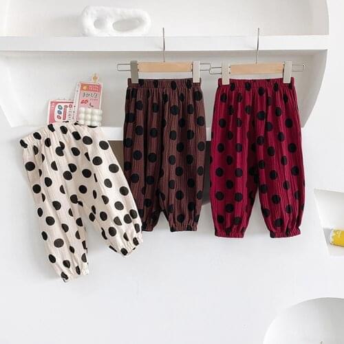 Summer Pants Dot Printing Loose Children Girls 1-7T Elastic Waist Casual Girls Cotton Breathable Trousers for Home