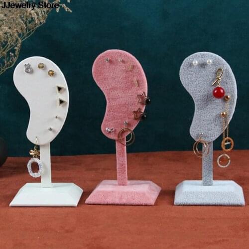 Fashion Earring Display Stand Ear-shaped Ear Clip Stud Jewelry Display Organizer Stand Microfiber Earring Display Holder
