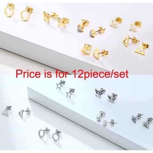 Fashion 2020 Earrings Set for Women Stainles Steel 12pcs/set Every Day Earrings Bohemian Christmas Jewelry