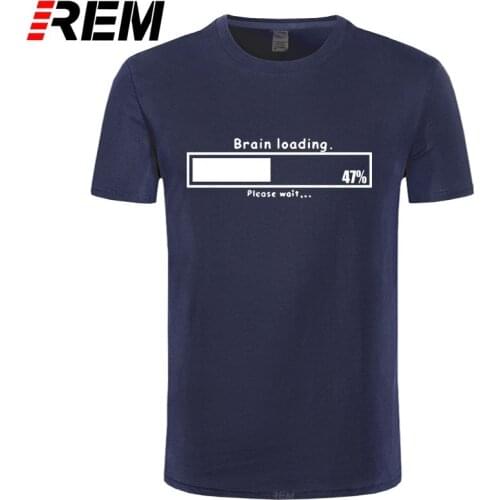 REM Brand Man Clothes Brain Loading Gamer Computer Geek Printed T Shirt Men Oversized Cotton Tee-Shirts Top