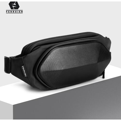 Fenruien Mens Fashion Crossbody Bag Outdoor Sports Chest Bags USB Charging Shoulder Bag For Men Waterproof Casual Messenger Bag