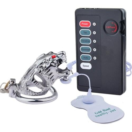 Male Chasity Device Electric Shock Cock Cage Stainless Steel Penis Lock Cock Ring SM Dick Restraint Electro Stim Sex Toy for Men