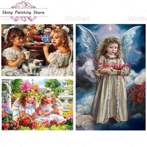 Diamond Painting Angel Girls Portrait Cross Stitch Kit Full Rhinestone Diamond Embroidery Home Decor Handmade For Children Gift