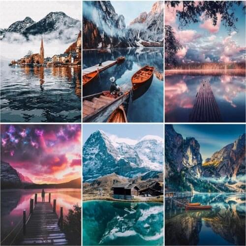 RUOPOTY Frame Painting By Number For Adults Snow Mountain Acrylic Drawing Coloring By Numbers Modern Wall Art Picture For Diy Gi
