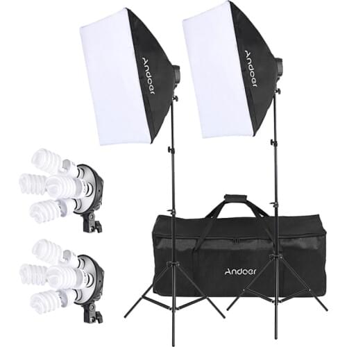 CZ Stock Andoer Studio Photo Lighting Kit with 2 * Softbox 2 * 4in1 Bulb Socket 8 * 45W Bulb 2 * Light Stand 1 * Carrying Bag