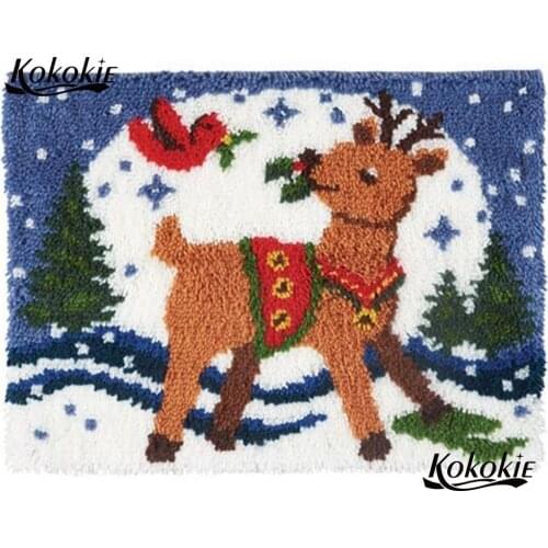 Latch hook kits rug printed canvas accessories diy Christmas deer decor needle for carpet embroidery pattern latch hook kussen
