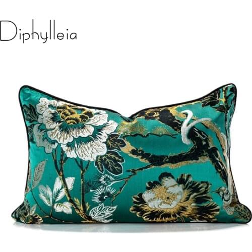 Diphylleia Cushion Cover Orental Ancient Style Green Flower And Bird Emrboidery Bedroom Sofa Pillow Case Quality Fabric Luxury