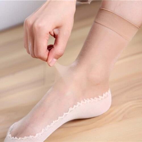 1/5/10 Pair Spring Summer Women Soft Socks Casual Non-Slip Bottom Splice Fashion Transparent Ladies Girls Thin Silk Sock