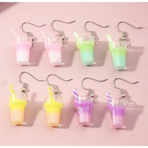 New Arrivals 2021 Trend Cute Drop Earrings for Kids Girls Milk Tea Drink Earrings Jewelry Fashion Ladies Personality Bijoux