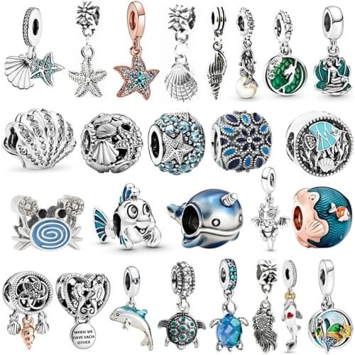 Ocean Series Tropical Starfish Shell Pendant Fit Pan Charms Bracelet Women Sea Star Turtle Mermaid Fish Beads for Jewelry Making