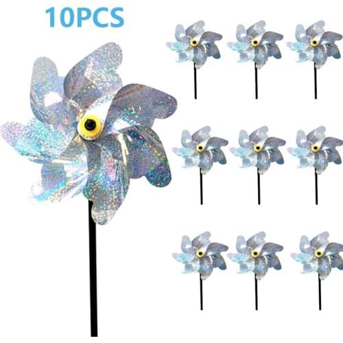 10pcs Bird Repeller Pinwheels Reflective Sparkly Bird Deterrent Windmill Protect Garden Plant Flower Garden Lawn Decoration