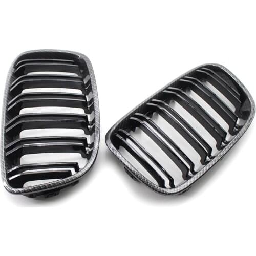 Fits for BMW F20 F21 11-14 Carbon Fiber Style Dual Line Front Bumper Grille Grill