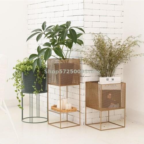 Nordic wrought iron flower stand indoor living room green dill plant stand creative metal single flower pot grid floor rack