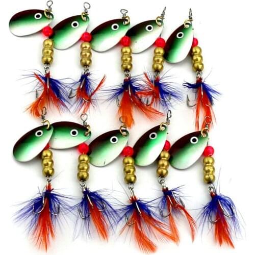 10pcs Fishing Lure Bass Spinner Spoon Jerk Baits Fish Hooks Metal Vib Lure Tackle Freshwater Lures Trout 6G/6.5CM