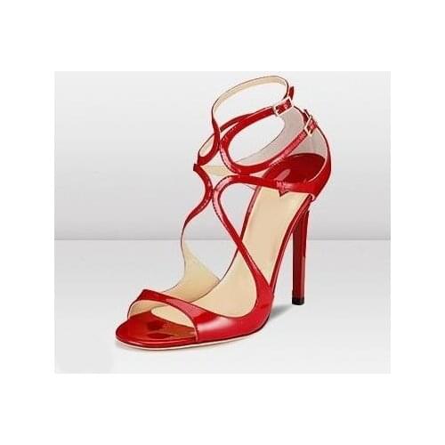 Newest Purple Patent Leather High Heel Sandals Shoes Cut-out Cross Strap Gladiator Heels Ladies Dress Shoes Women Summer Sandals