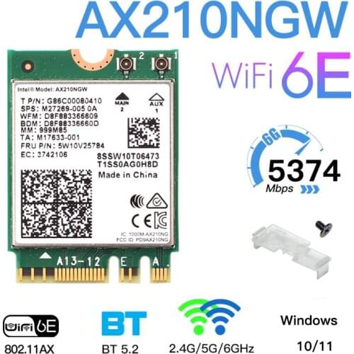 WiFi 6E Intel AX210NGW Dual Band 2.4G/5G/6Ghz 802.11AX 3000Mbps Bluetooth-compatible 5.2 Wireless M.2 Network Adapter WiFi Card