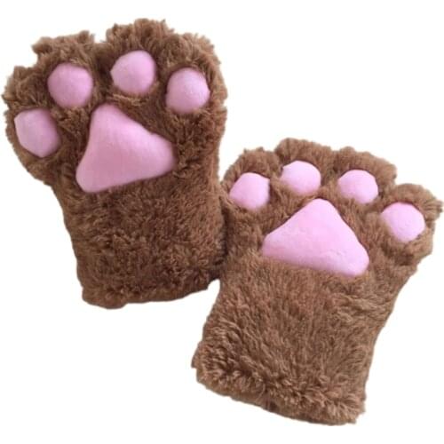 Women Kids Winter Warm Full Finger Gloves Cute Cartoon Cat Paw Thicken Fuzzy Plush Mittens Anime Lolita Cosplay Costume