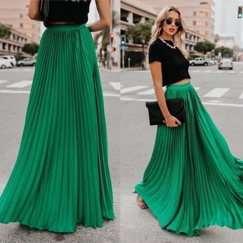 Summer Women Red Pleated Skirt Fashion Boho Elegant Women Elastic Waist Long Maxi Female Big Swing Skirts