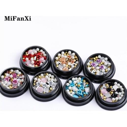 1 Pot Nail Art Glitter Rose Rhinestone Crystal Jewelry Gem Metal Stone Pearl Acrylic Gel Tips Decoration Accessories Manicure