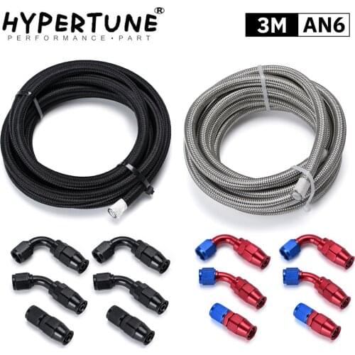 10FT 6AN PTFE E85 Stainless Steel Braided Fuel Hose Ethanol Compatible With 0 45 90 Degree AN6 Reusable Swivel Hose End Fittings