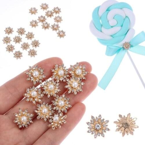 10Pcs/Set 17MM Rhinestone Faux Pearl Snowflake Buttons Flatback Hairpin Decoration DIY Craft Apparel Sewing Accessories