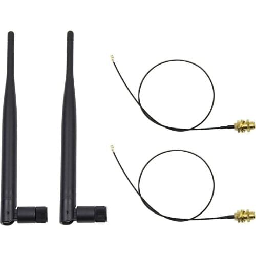 2 x 6dBi 2.4GHz 5GHz Dual Band WiFi RP-SMA Antenna + 2 x 35cm U.fl / IPEX Cable