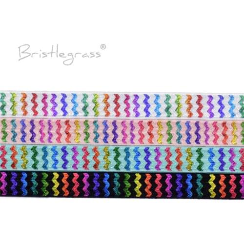 BRISTLEGRASS 5 Yard 5/8" 15mm Chevron Rainbow Foil Print FOE Fold Over Elastics Spandex Band Hair Tie Headband Tutu Dress Sewing